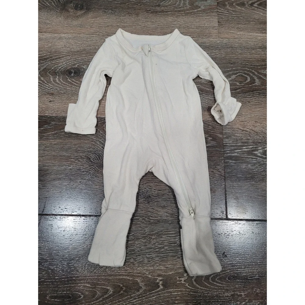 Scanif Baby Bamboo Ribber Cream Zipper Pajama One Piece‎ size 3-6 months #5
